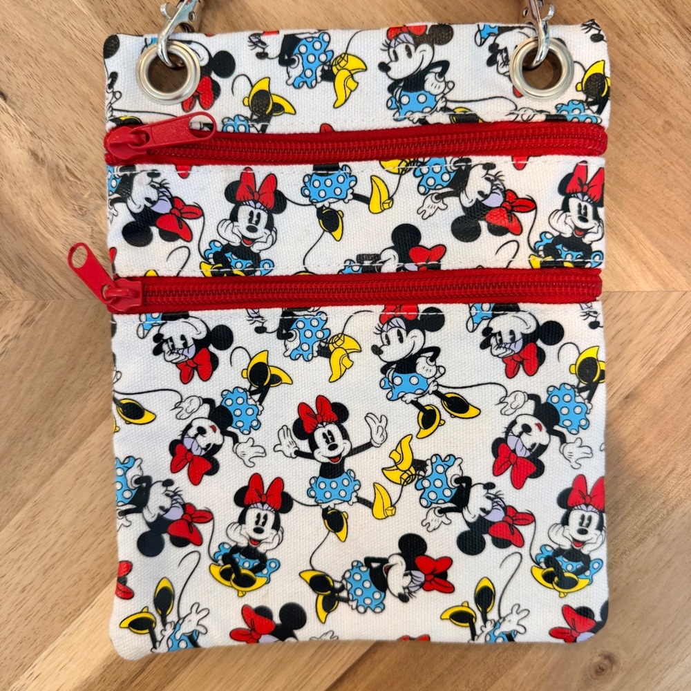 Disney Minnie Mouse Print Crossbody Bag Travel‎ Pouch Red White Blue NWOT